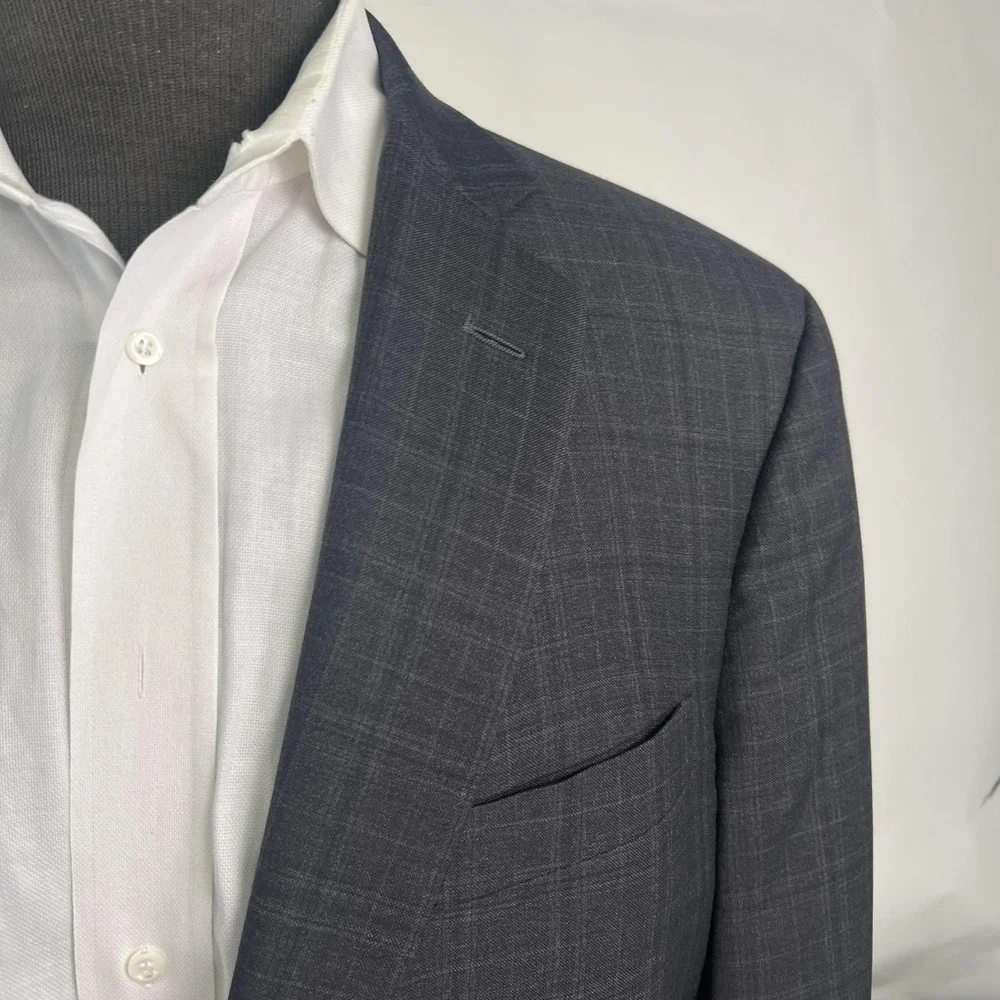 Brooks Brothers Blazer Mens 44 Gray Check Wool 1818 Madison Saxon USA Sport Coat